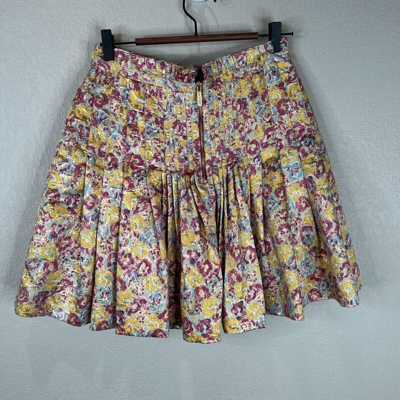 Zac Posen Skirt Women 9 Brocade Floral Metallic Pleated Skirt Multicolor Preppy - Picture 2 of 11